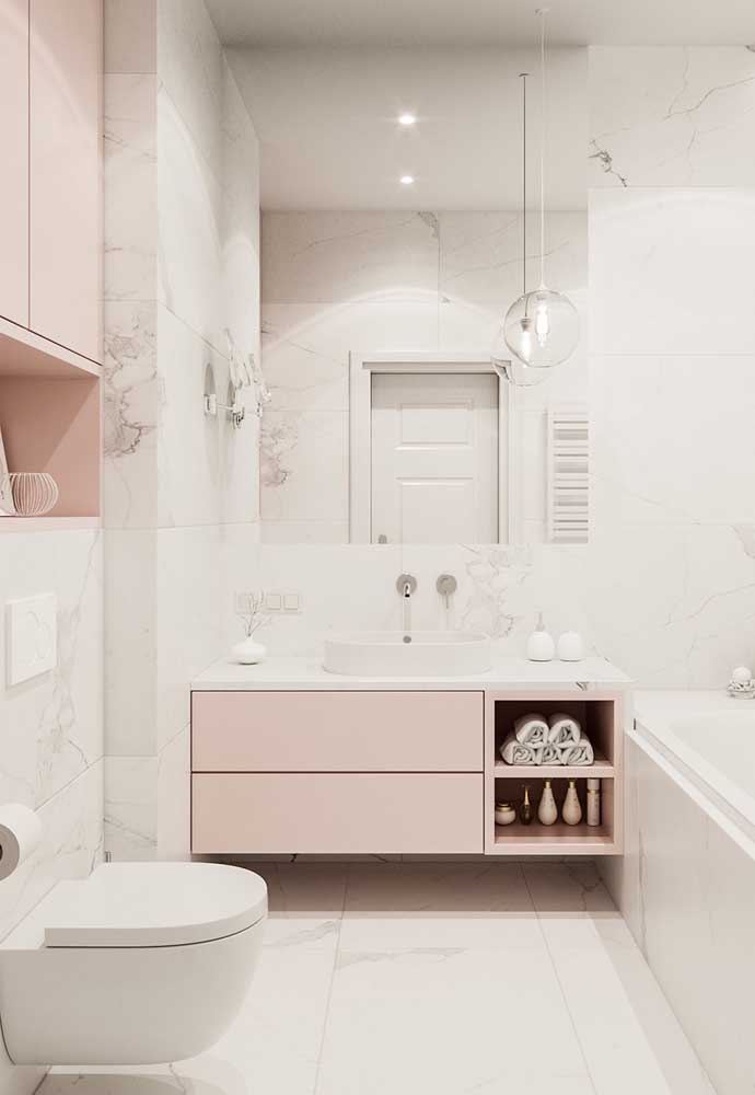 Decore seu banheiro com 60 ideias inspiradoras em rosa