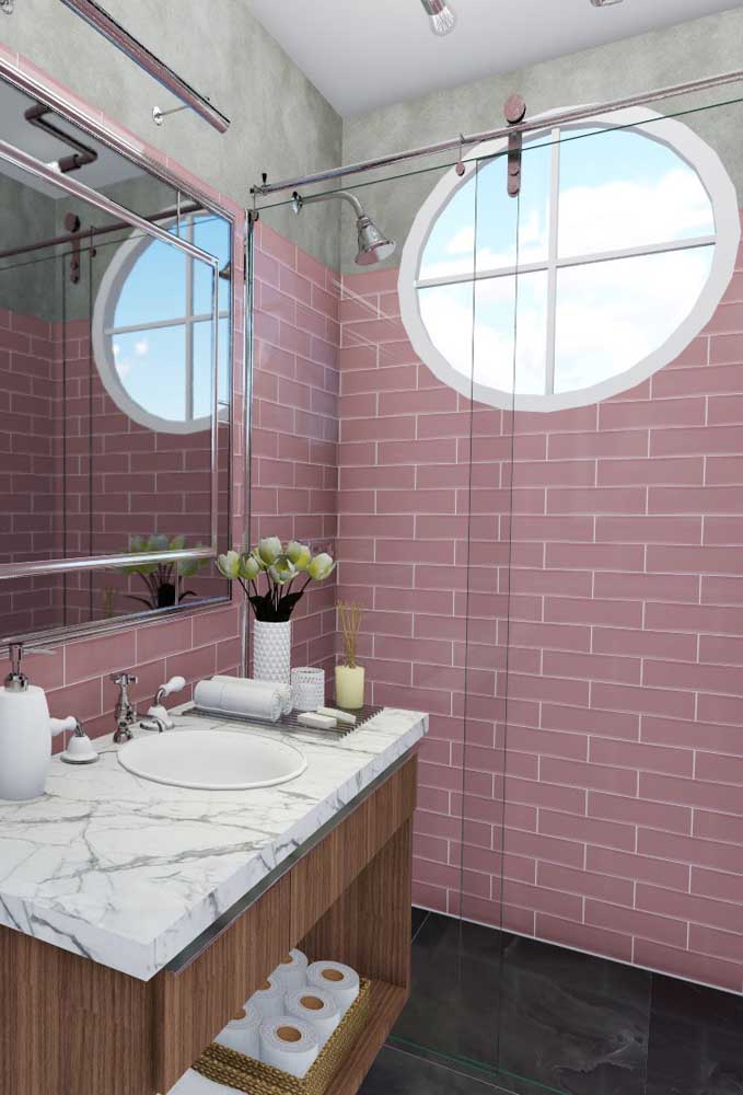 Decore seu banheiro com 60 ideias inspiradoras em rosa