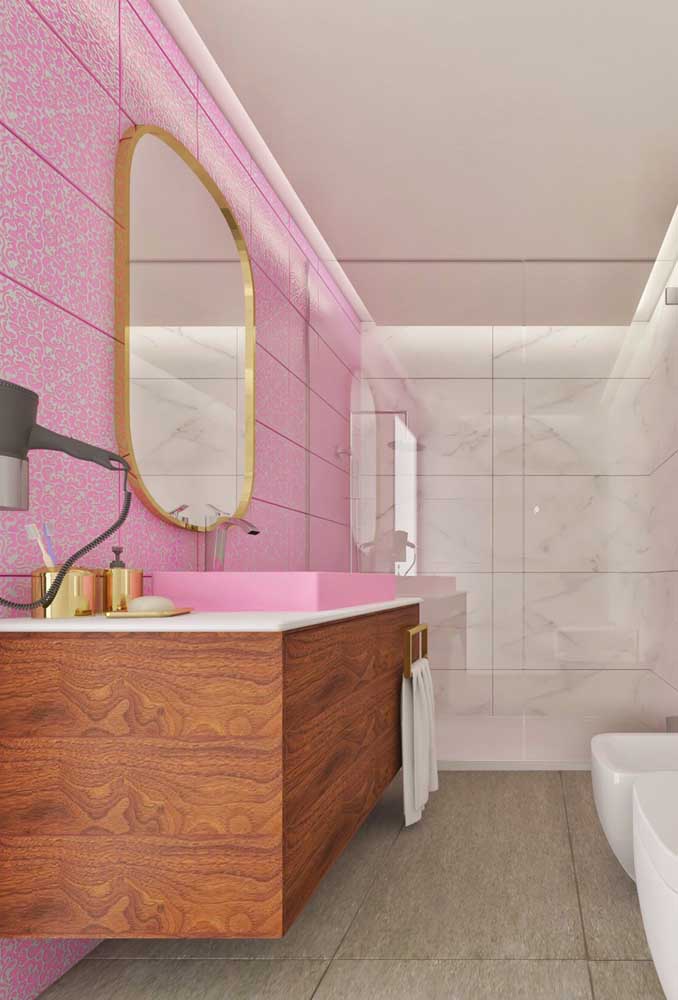 Decore seu banheiro com 60 ideias inspiradoras em rosa